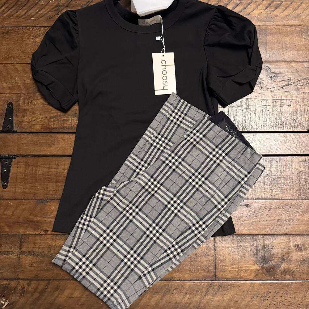 Rag and Bone Simone Plaid Ankle Pant Sz 2 + XS Black Choosy Puff Sleeve Top NEW